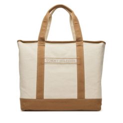 Torebka Tommy Hilfiger. Brązowe shopper bag Tommy Hilfiger, bez wzorów, bez dodatków. Za 259.99 zł.