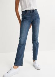 Dżinsy ze stretchem Straight, mid waist. Niebieskie jeansy bonprix, bez wzorów, z jeansu. Za 97.99 zł.