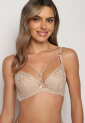 Ciemnobeżowy Biustonosz Koronkowy Typu Full Cup Nasna. Brązowe biustonosze Born2be, bez wzorów, z jeansu. Za 49.99 zł.