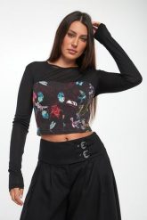 Bluzka damska z siatką VERSACE JEANS COUTURE. Bluzki Versace Jeans Couture, bez wzorów, z jeansu, bez kołnierzyka, bez ramiączek. Za 1,499.00 zł.