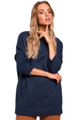 Granatowy Melanżowy Oversizowy Sweter z Półgolfem. Niebieskie swetry MOE, l, bez wzorów, z materiału, bez ramiączek. Za 223.90 zł.