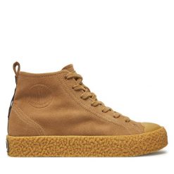 Trapery Palladium. Brązowe traperki Palladium, bez wzorów, bez obcasa, bez zapięcia. Za 559.99 zł.