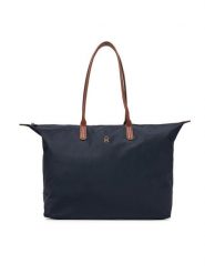 Tommy Hilfiger Torebka Popette Maxi Tote AW0AW17996 Granatowy. Niebieskie torebki klasyczne Tommy Hilfiger, bez wzorów, ze skóry, bez dodatków. Za 399.99 zł.