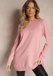 Różowy Sweter bez Zdobień o Luźnym Długim Fasonie Arferiava. Czerwone swetry Renee, z aplikacjami, casualowe, bez ramiączek. W wyprzedaży za 63.99 zł.
