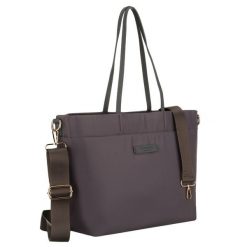 Nylonowa shopperka damska w szarym kolorze z doczepianym, regulowanym paskiem Peterson PTN JN-10. Szare torebki klasyczne Peterson, bez wzorów, z nylonu, do ręki, bez dodatków. Za 119.99 zł.