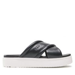 Klapki Ugg. Czarne klapki UGG, bez wzorów, bez obcasa, bez zapięcia. Za 419.99 zł.