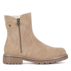 Botki Go Soft. Brązowe botki GO SOFT, bez wzorów, bez obcasa, na płaskiej podeszwie, bez zapięcia. Za 159.99 zł.