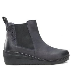 Botki Go Soft. Niebieskie botki GO SOFT, bez wzorów, bez obcasa, na koturnie, bez zapięcia. Za 139.99 zł.