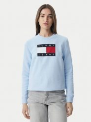 Tommy Jeans Bluza Flag DW0DW22564 Niebieski jasny Regular Fit. Niebieskie bluzy Tommy Jeans, xl, bez wzorów, z bawełny, bez ramiączek, bez kaptura. Za 409.99 zł.