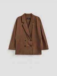 Dwurzędowa marynarka z lyocellu - brązowy. Brązowe marynarki i żakiety Reserved, l, bez wzorów, z lyocellu, bez ramiączek. Za 199.99 zł.