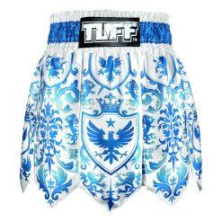 Spodenki treningowe TUFF Gladiator Blue & White Classic Victorian Pattern. Białe szorty sportowe TUFF, bez wzorów. Za 199.00 zł.