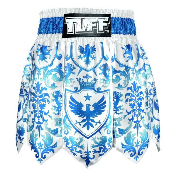 Spodenki treningowe TUFF Gladiator Blue & White Classic Victorian Pattern. Białe szorty sportowe TUFF, bez wzorów, z materiału, na fitness i siłownię. Za 199.00 zł.
