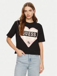 Guess T-Shirt V5RI01 I3Z14 Czarny Regular Fit. Czarne t-shirty Guess, s, z aplikacjami, z bawełny, bez kołnierzyka, bez ramiączek. Za 129.99 zł.