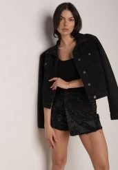 Czarne Jeansowe Spódnico-Szorty w Eleganckim Stylu z Bawełną i Cyrkoniami Delatia. Czarne szorty Born2be, z aplikacjami, z bawełny, eleganckie. Za 139.99 zł.