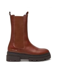 Tommy Hilfiger Sztyblety Monochromatic Chelsea Boot FW0FW06730 Brązowy. Brązowe botki Tommy Hilfiger, bez wzorów, ze skóry, bez obcasa, na płaskiej podeszwie, bez zapięcia. Za 379.99 zł.