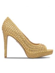 Nine West Szpilki MAIRA SY8020-9NW Złoty. Żółte sandały Nine West, bez wzorów, z materiału, bez obcasa, na szpilce, bez zapięcia. Za 223.99 zł.