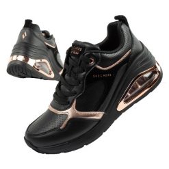 Buty sportowe damskie na koturnie Skechers Uno Prima-Starlet. Czarne buty sportowe lifestyle Skechers, bez wzorów, ze skóry, bez zapięcia, trekkingowe. Za 299.00 zł.