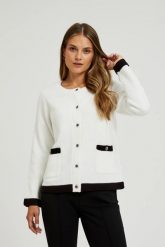 Rozpinany sweter z ozdobnymi guzikami biały. Białe swetry MOODO, s, bez wzorów, bez ramiączek. W wyprzedaży za 59.99 zł.