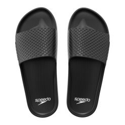 Klapki basenowe antypoślizgowe damskie Speedo Slide Entry. Czarne klapki Speedo, bez wzorów, sportowe, bez obcasa, bez zapięcia. Za 68.95 zł.
