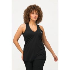 Damskie Top funkcyjny szybkoschnący dekolt w szpic bez rękawów. Czarne topy Ulla Popken, plus size, bez wzorów, z elastanu, bez kołnierzyka, bez ramiączek. W wyprzedaży za 149.99 zł.