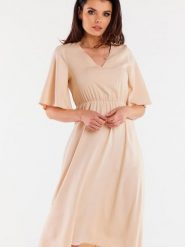 Sukienka Model A518 Beige - awama. Brązowe sukienki Awama, l, bez wzorów, z bawełny, bez kołnierzyka, bez ramiączek, dopasowane. Za 329.82 zł.