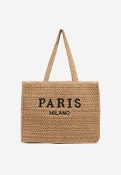 Ciemnobeżowa Torebka Shopper z Plecionką i Ozdobnym Napisem Nilaura. Brązowe shopper bag Born2be, bez wzorów, biznesowe, bez dodatków. Za 129.99 zł.