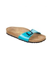Birkenstock Klapki "Madrid" w kolorze niebieskim rozmiar: 40. Niebieskie klapki Birkenstock, bez wzorów, klasyczne, z otwartym noskiem, bez obcasa, bez zapięcia. Za 231.45 zł.