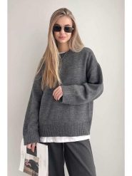 Happiness Istanbul Sweter w kolorze antracytowym rozmiar: M. Czarne swetry Happiness Istanbul, m, bez wzorów, bez ramiączek. Za 162.11 zł.