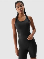4F Top treningowy z niskim wsparciem damski - czarny XL. Czarne topy sportowe 4f, xl, bez wzorów, z dzianiny, na fitness i siłownię. W wyprzedaży za 49.99 zł.