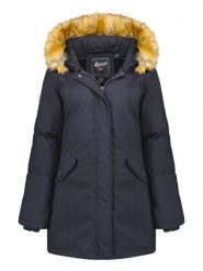 Geographical Norway Parka "Dinasty" w kolorze granatowym rozmiar: XXL. Niebieskie płaszcze Geographical Norway, xxl, z aplikacjami, bez kaptura. Za 201.08 zł.