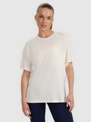 4F T-shirt oversize z modalem damski - biały L. Białe t-shirty 4f, l, bez wzorów, z jersey, klasyczne, bez kołnierzyka, bez ramiączek. W wyprzedaży za 79.99 zł.