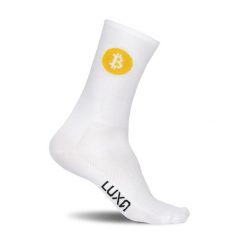 Skarpety Rowerowe Luxa z Logiem Bitcoin. Białe skarpetki LUXA, bez wzorów, z elastanu. Za 69.00 zł.