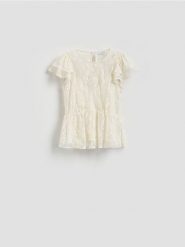 Koronkowa bluzka - złamana biel. Bluzki Reserved, l, bez wzorów, z koronki, bez kołnierzyka, bez ramiączek. Za 149.99 zł.