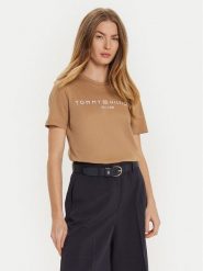 Tommy Hilfiger T-Shirt WW0WW40276 Beżowy Regular Fit. Brązowe t-shirty Tommy Hilfiger, l, bez wzorów, z bawełny, bez kołnierzyka, bez ramiączek. Za 109.99 zł.