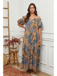 Fleur de Lin Sukienka w kolorze beżowym rozmiar: XXL. Brązowe sukienki Fleur de Lin, xxl, bez wzorów, z bawełny, bez kołnierzyka, bez ramiączek, maxi. Za 180.06 zł.