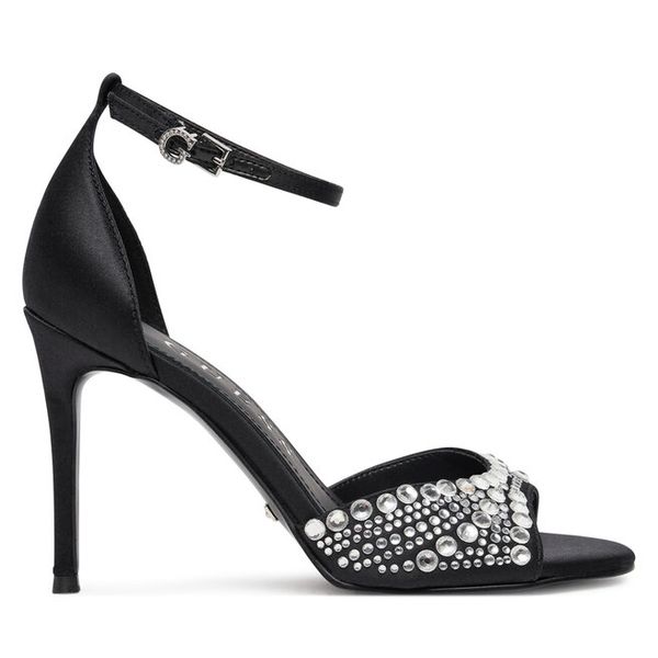 Sandały Guess. Czarne sandały Guess, z aplikacjami, bez obcasa, na szpilce, bez zapięcia. Za 469.99 zł.