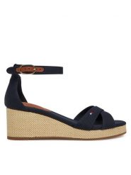 Tommy Hilfiger Sandały Flag Criss-Cros Mid Wedge Espad FW0FW08481 Granatowy. Niebieskie sandały Tommy Hilfiger, bez wzorów, z materiału, bez obcasa, na koturnie, bez zapięcia. Za 269.99 zł.
