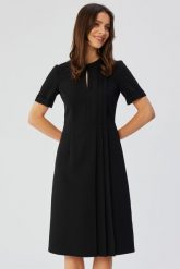 Elegancka sukienka midi z ozdobnymi zakładkami czarna. Czarne sukienki Stylove, xl, bez wzorów, eleganckie, bez kołnierzyka, bez ramiączek, midi. Za 249.00 zł.