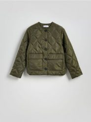 Pikowana kurtka oversize - zielony. Zielone kurtki Reserved, l, bez wzorów, z tkaniny, bez kaptura. Za 159.99 zł.
