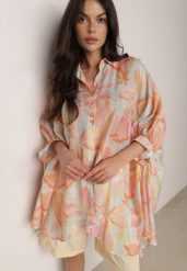 Pomarańczowa Oversizowa Koszula z Bawełną o Kroju Typu Nietoperz Nyletia. Brązowe koszule Born2be, uniwersalny, bez wzorów, z bawełny, eleganckie, bez kołnierzyka, bez ramiączek. Za 119.99 zł.