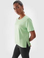 4F Koszulka treningowa oversize szybkoschnąca damska - zielona XS. Zielone t-shirty sportowe 4f, xs, bez wzorów, z dzianiny, bez ramiączek, na fitness i siłownię. W wyprzedaży za 59.99 zł.