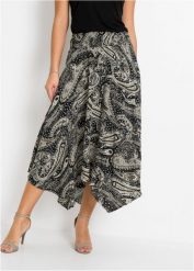Spódnica midi z asymetryczną linią dołu. Czarne spódnice bonprix, bez wzorów, midi, asymetryczne. Za 129.99 zł.