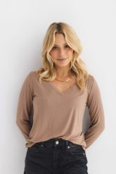 BLUZKA KLARA MODAL TAUPE S - Flawless. Bluzki Flawless, s, bez wzorów, ze skóry, eleganckie, bez kołnierzyka, bez ramiączek. Za 140.00 zł.