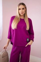 Komplet bawełniany bluza + spodnie śliwkowy. Bluzy KESI, l, bez wzorów, z bawełny, bez kaptura. Za 284.37 zł.