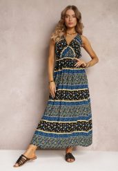 Czarno-Granatowa Sukienka z Wiskozy Maxi w Fantazyjny Print Cannida. Czarne sukienki Renee, l, bez wzorów, z wiskozy, bez kołnierzyka, bez ramiączek, maxi. W wyprzedaży za 63.99 zł.