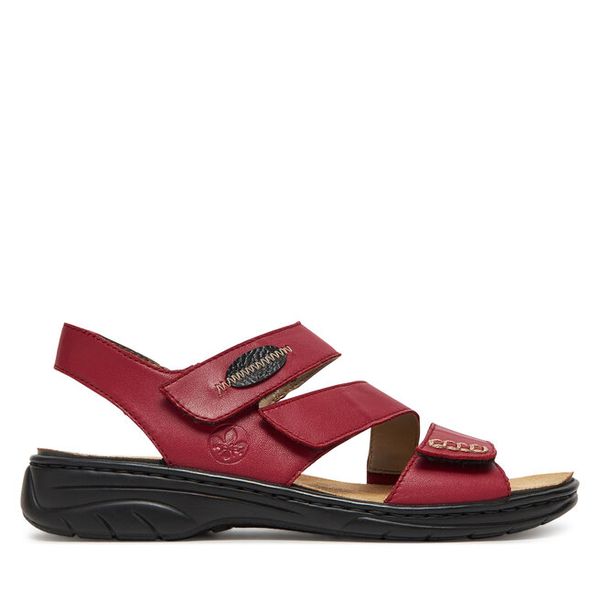 Sandały Rieker. Czerwone sandały Rieker, bez wzorów, bez obcasa, na płaskiej podeszwie, bez zapięcia. Za 229.99 zł.