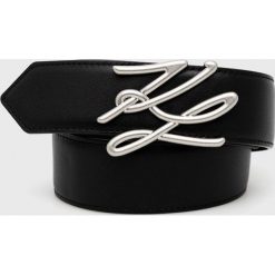 Karl Lagerfeld pasek skórzany damski kolor czarny. Czarne paski KARL LAGERFELD, bez wzorów, z włókna. W wyprzedaży za 379.99 zł.