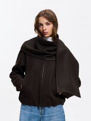 Kurtka z odpinanym szalem - ciemnobrązowy. Brązowe kurtki Reserved, l, bez wzorów, z tkaniny, bez kaptura. Za 229.99 zł.