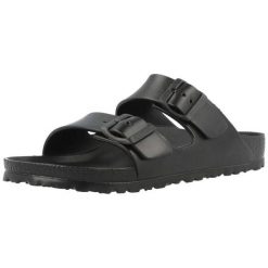 Klapki damskie Birkenstock Arizona W Eva. Czarne klapki Birkenstock, bez wzorów, z materiału, bez obcasa, bez zapięcia. Za 189.00 zł.