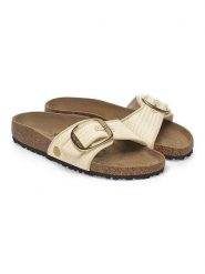 Birkenstock Klapki "Madrid" w kolorze beżowym rozmiar: 37. Brązowe klapki Birkenstock, bez wzorów, klasyczne, z otwartym noskiem, bez obcasa, bez zapięcia. Za 572.37 zł.